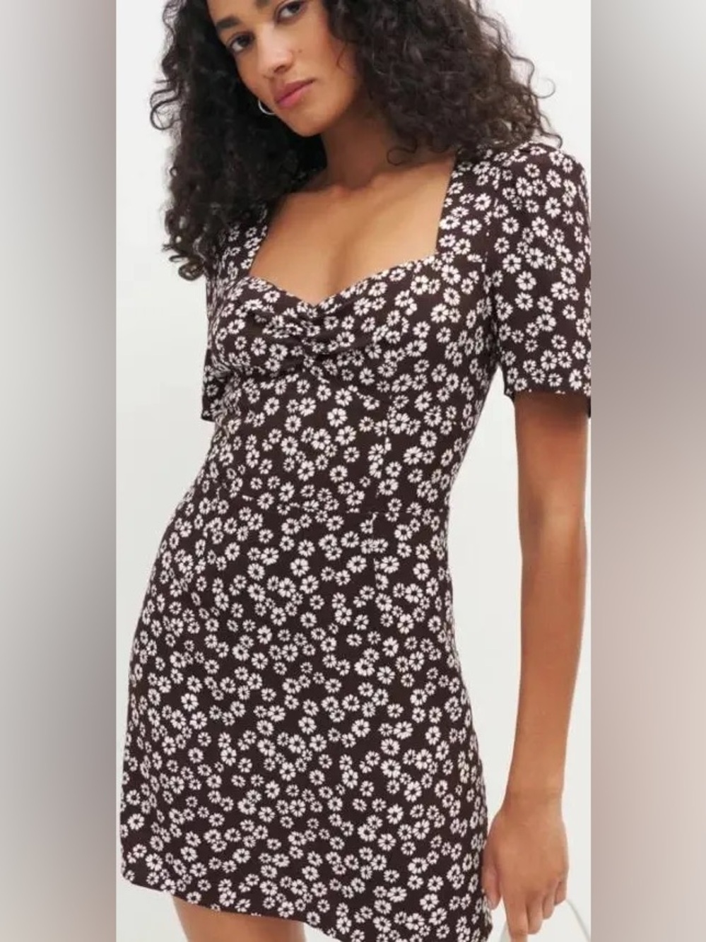 Reformation Brittney Mini Dress in Maple with White Daisy Print